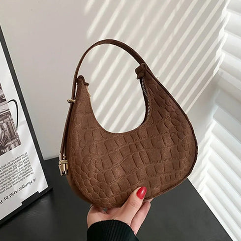 Women's Crocodile Grain Underarm Bags Felt Fashion Shoulder Bag Cute Simple Handbags Female Purses